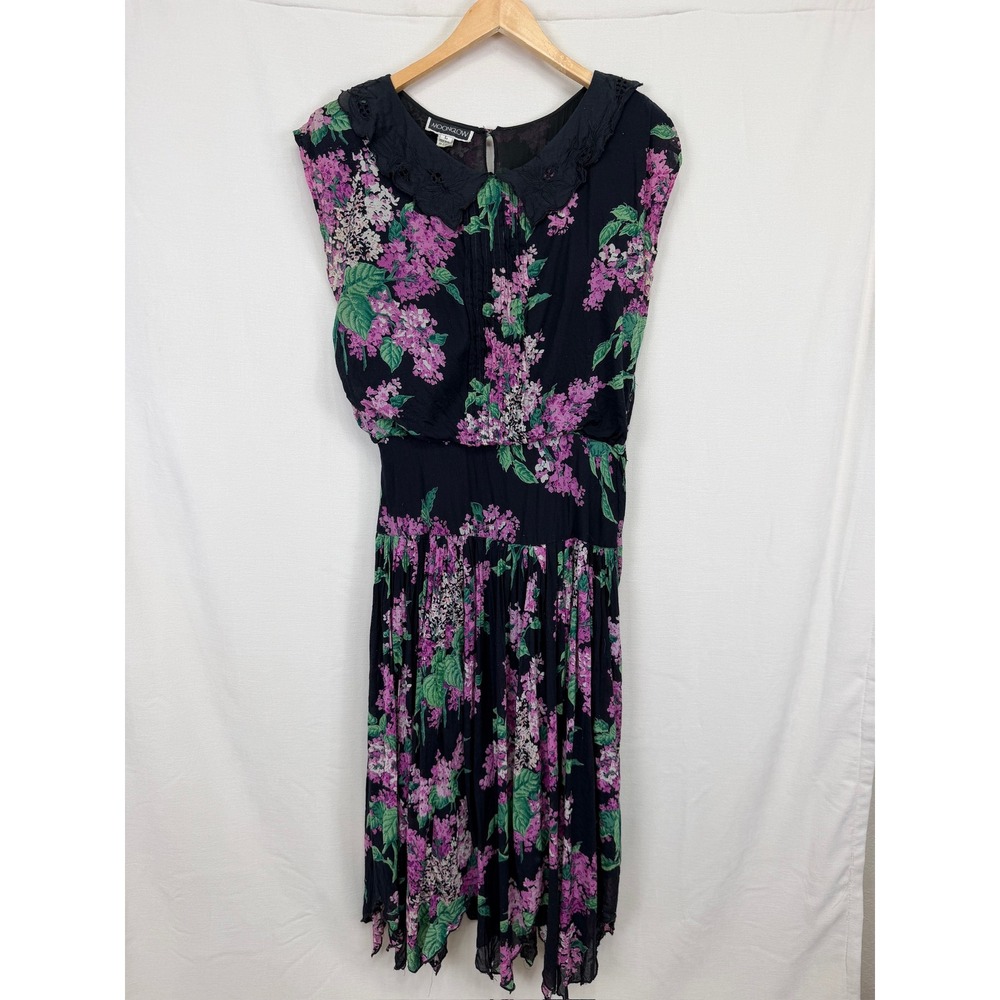 Moonglow Vintage 80s India Cotton Gauze Dress Womens L Lilac Floral Whimsigoth